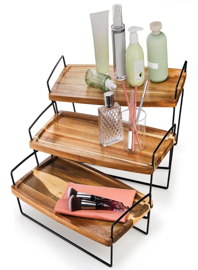 Eorbow 3 Tier Serving Tray, 16" Acacia Wood Cupcake Tower Stand, Tiered Dessert Display Platter with Handle, Decorative Charcuterie Boards for Food, Appetizer, Sandwich, Entertaining, Party - Image 3